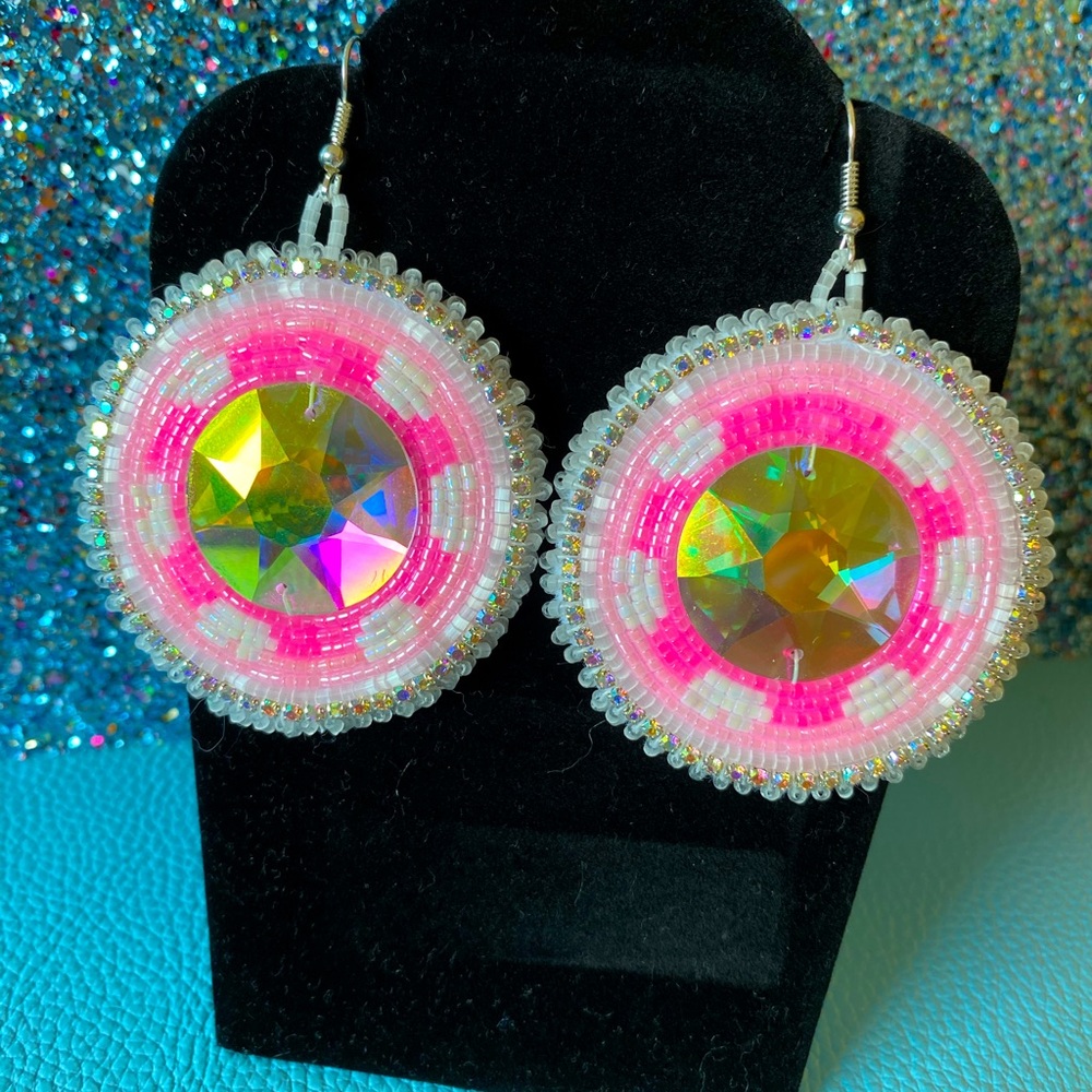 Pink cloud beaded earrings